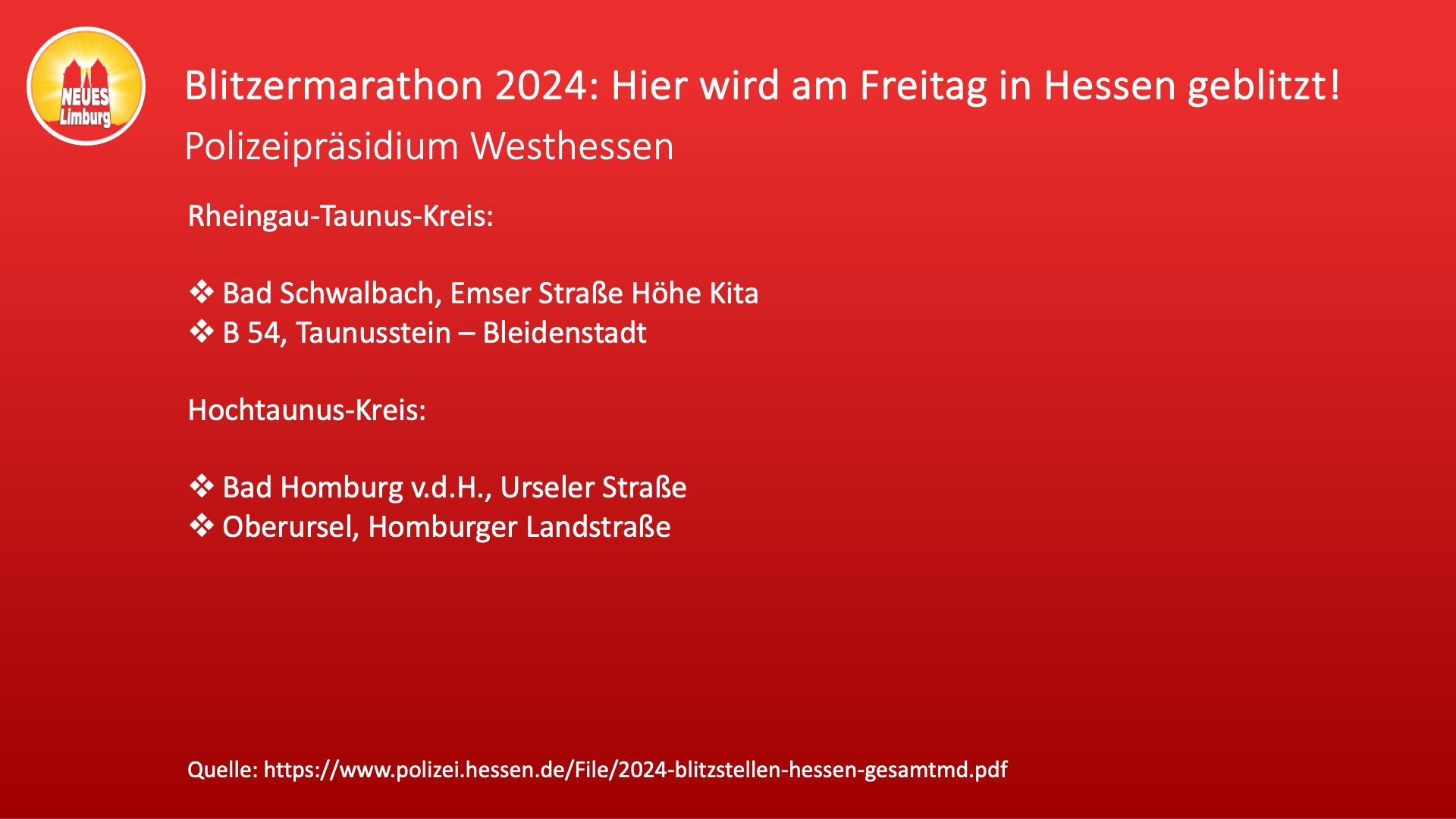 Hier wird in Hessen während des Speedmarathons, Bliztermarathons 2024 geblitz. © Neues Limburg