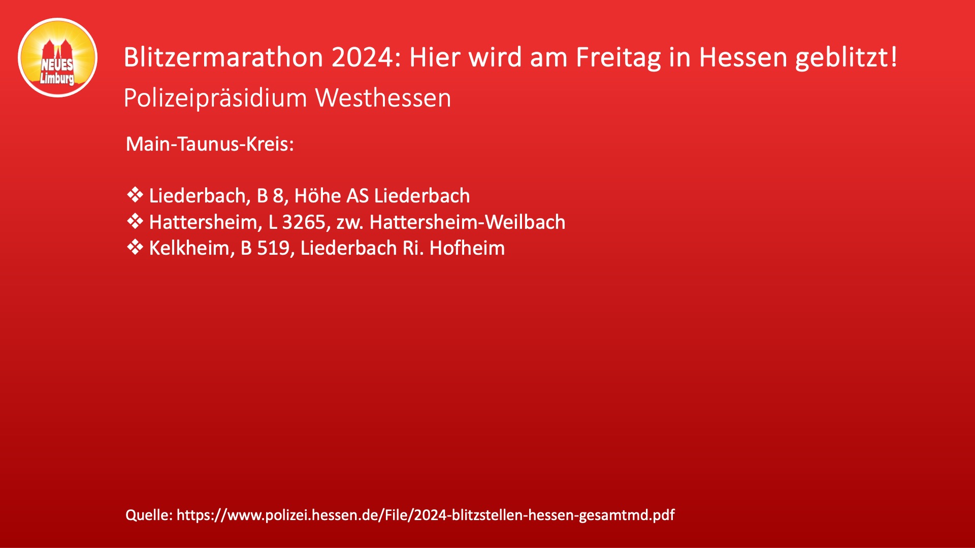 Hier wird in Hessen während des Speedmarathons, Bliztermarathons 2024 geblitz. © Neues Limburg